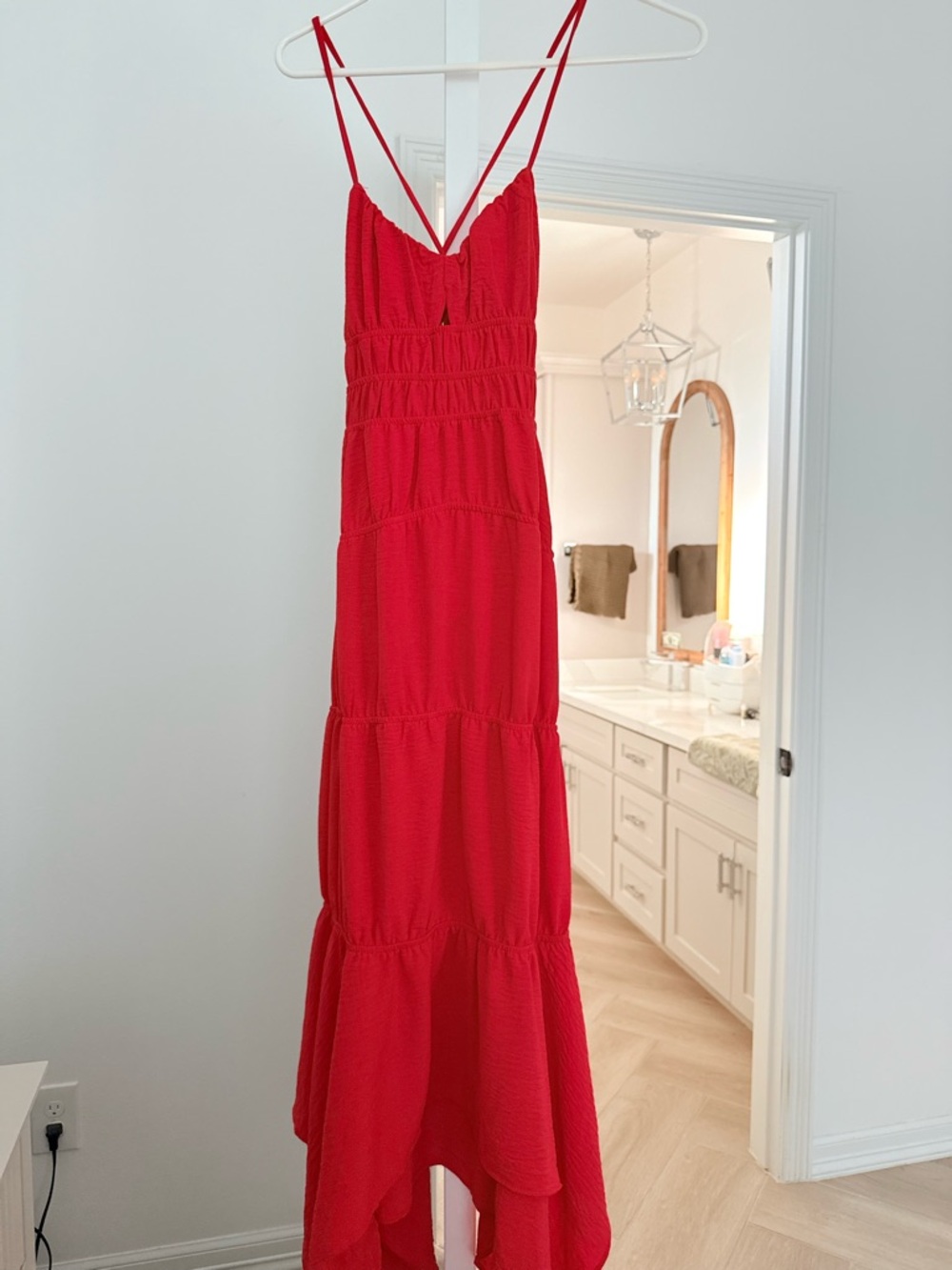 Red Midi Sundress with Spaghetti Straps